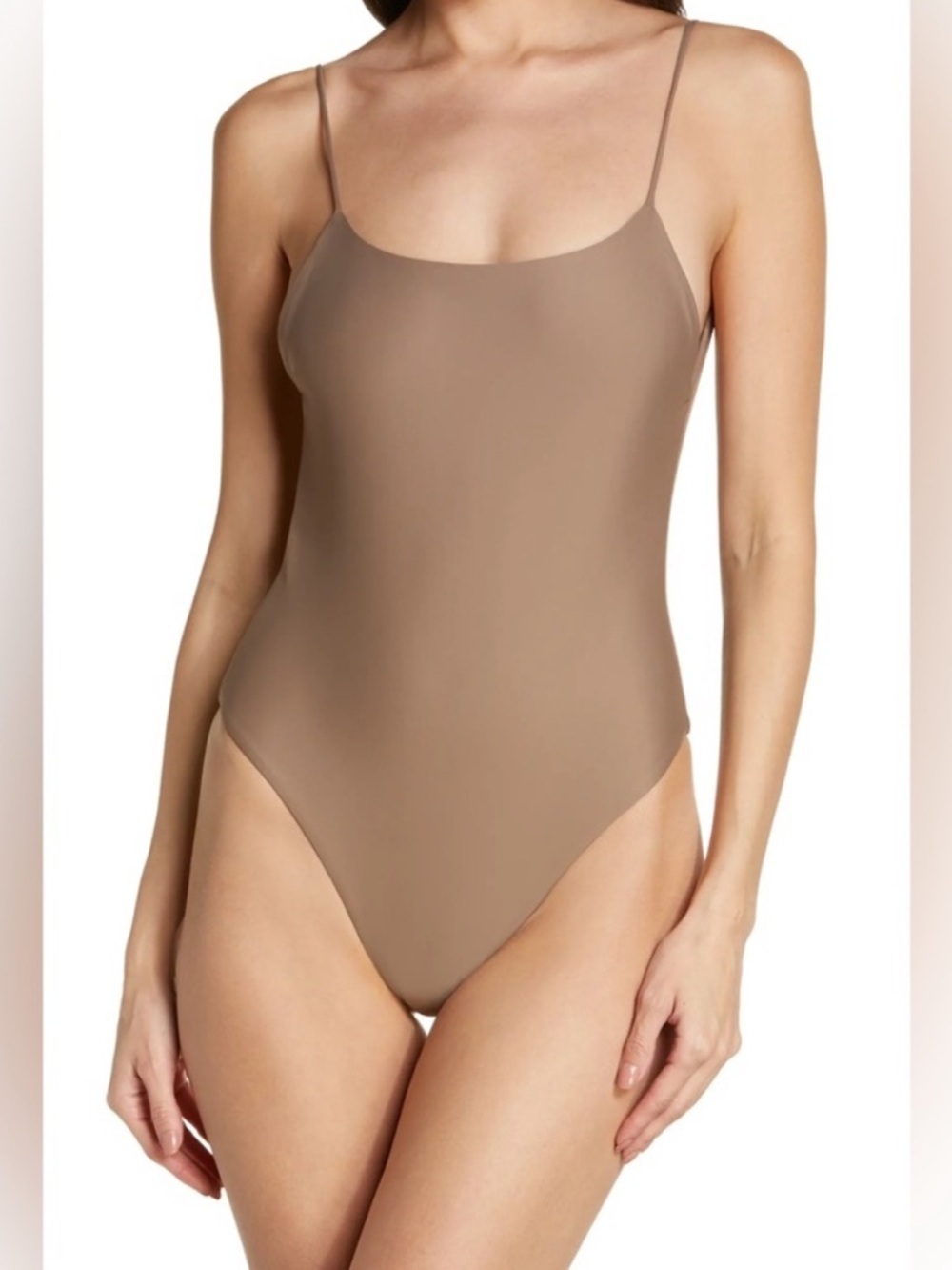 JADE SWIM Trophy One Piece Bathing Suit Nude medium low back high cut